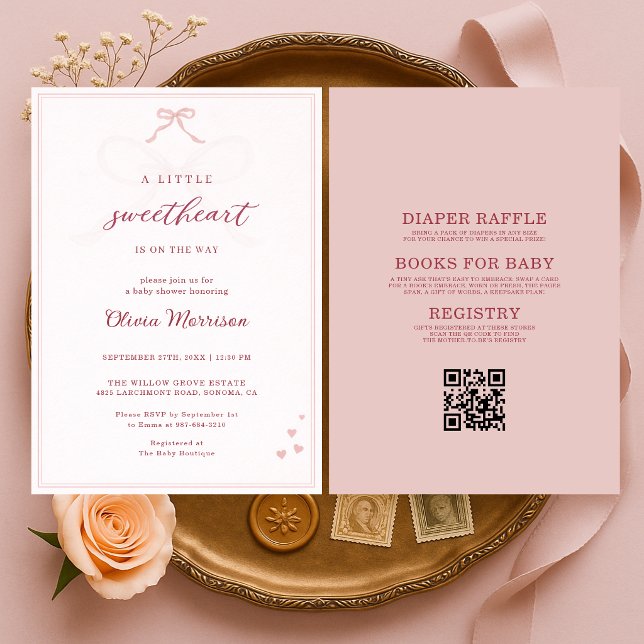 Invitación All in One Little Sweetheart Pink Bow Baby Shower (Subido por el creador)
