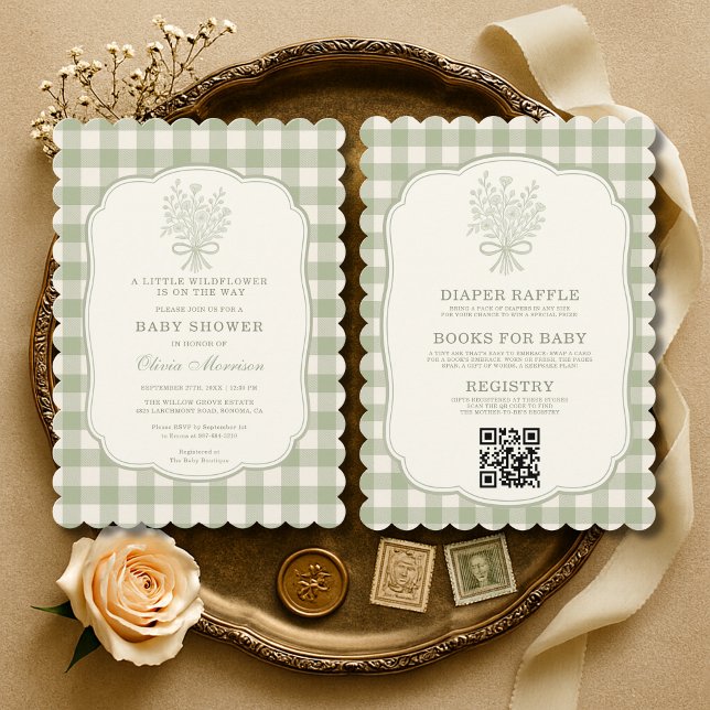 Invitación All in One Little Wildflower Gingham Baby Shower (Subido por el creador)