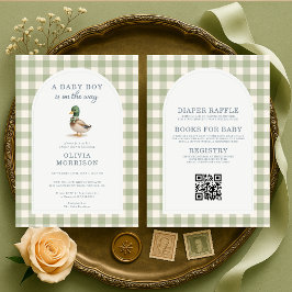 Invitación All in One Mallard Duck Gingham Baby Shower
