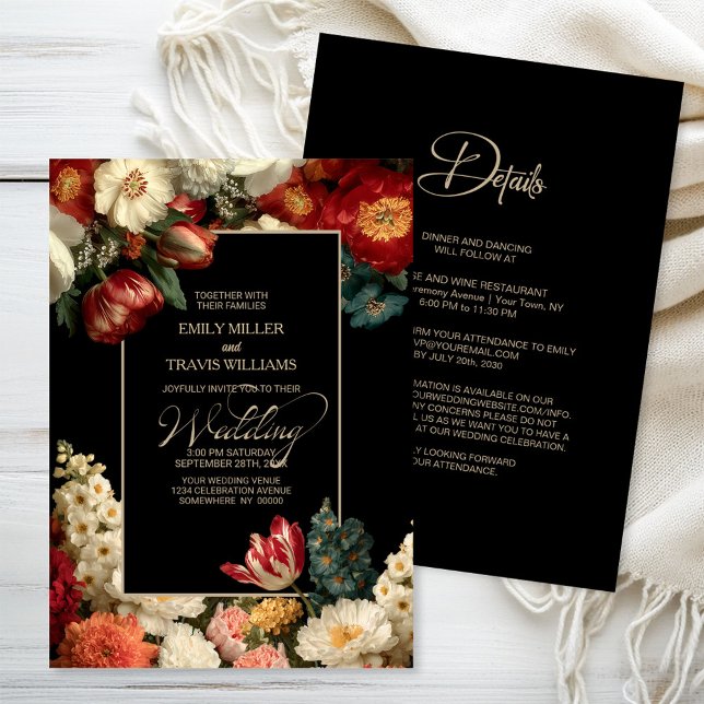 Invitación All in One Moody Floral Black Wedding (Subido por el creador)