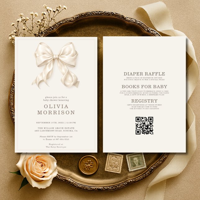 Invitación All in One Neutral Coquette Bow Baby Shower (Subido por el creador)