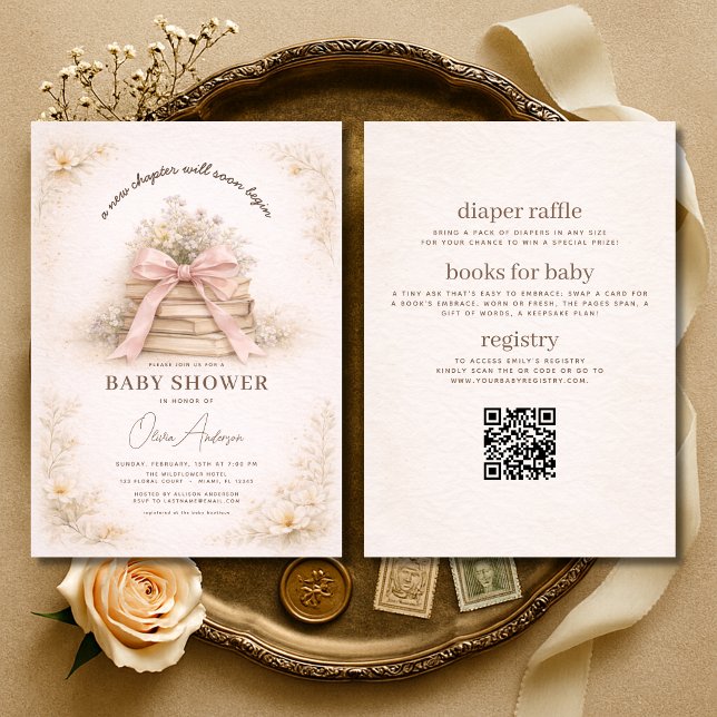 Invitación All in One New Chapter Begins Bow Baby Shower (Subido por el creador)