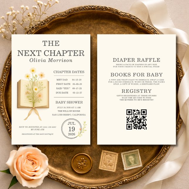 Invitación All in One Next Chapter Begins QR Code Baby Shower (Subido por el creador)
