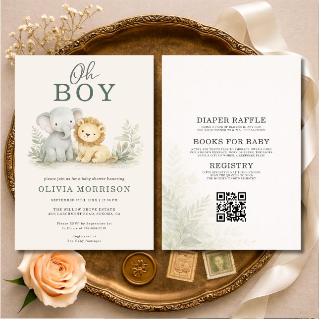 Invitación All in One Oh Boy Safari Animal Baby Shower (Subido por el creador)