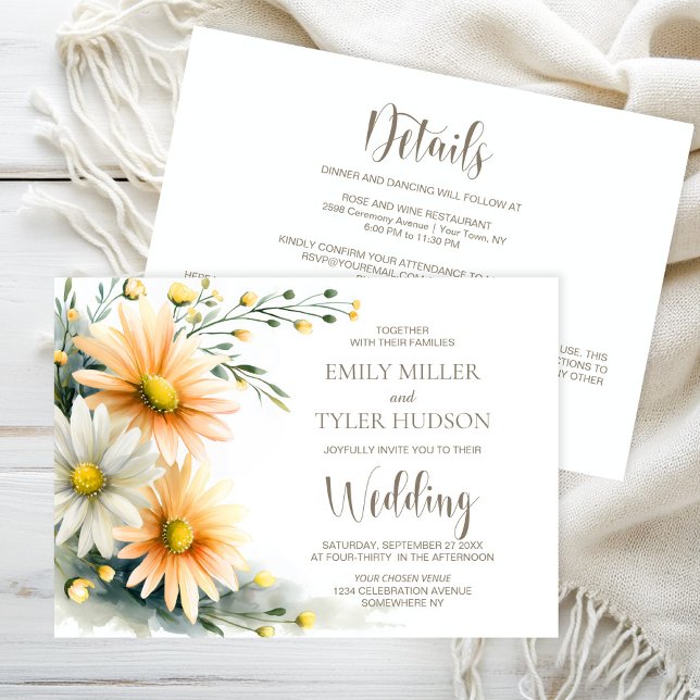Invitación All in One Orange and White Daisies Wedding (Subido por el creador)