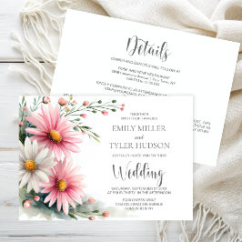 Invitación All in One Pink and White Daisies Wedding