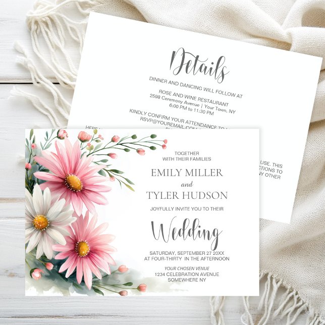 Invitación All in One Pink and White Daisies Wedding (Subido por el creador)