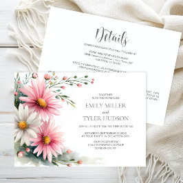 Invitación All in One Pink and White Daisies Wedding
