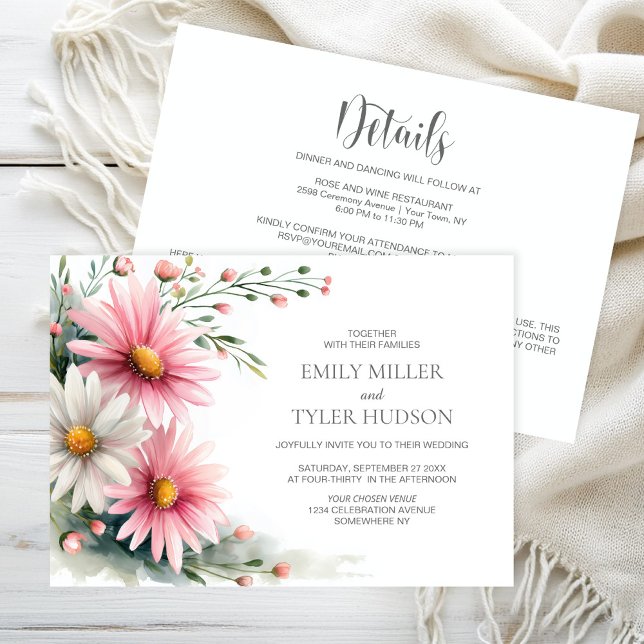 Invitación All in One Pink and White Daisies Wedding (Subido por el creador)