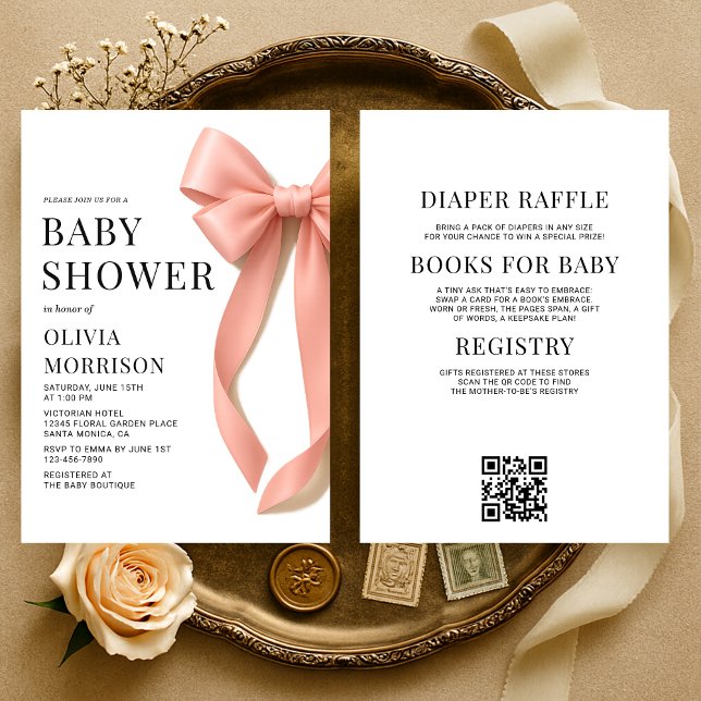 Invitación All in One Pink Bow Coquette Baby Shower (Subido por el creador)