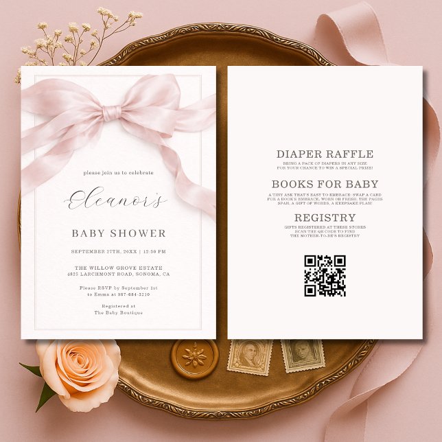 Invitación All in One Pink Bow Girl Baby Shower (Subido por el creador)