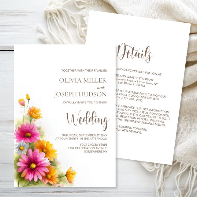 Invitación All in One Pink Orange Floral Wedding (Subido por el creador)