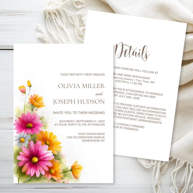 Invitación All in One Pink Orange Floral Wedding (Subido por el creador)