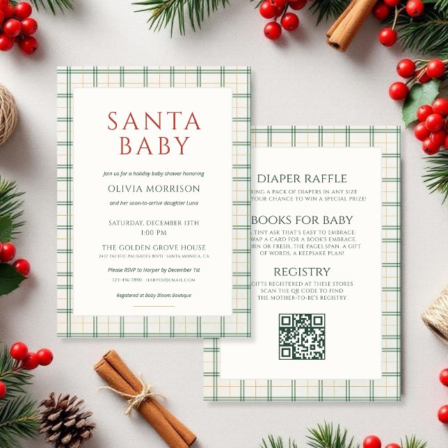 Invitación All in One Preppy Plaid Santa Baby Shower (Subido por el creador)