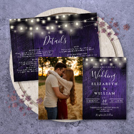 Invitación All In One Purple Wood String Luces Boda Foto