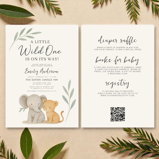 Invitación All in One QR Code Wild One Safari Baby Shower (Subido por el creador)