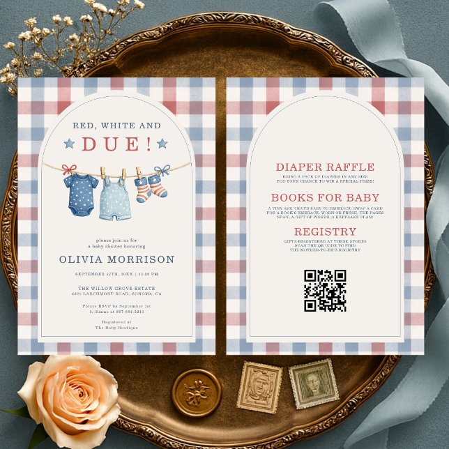 Invitación All in One Red White and Due Baby Shower (Subido por el creador)