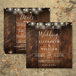 Invitación All In One Rustic Barn Wood String Lights Wedding