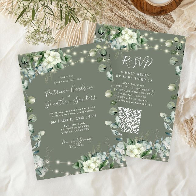 Invitación All in one rustic lights RSVP sage green wedding (Subido por el creador)