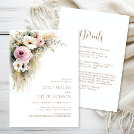 Invitación All in One Rustic Pink and White Floral Wedding