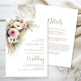 Invitación All in One Rustic Pink and White Floral Wedding