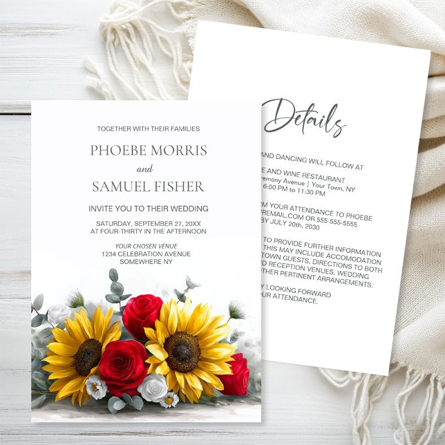 Invitación All in One Rustic Sunflower and Red Rose Wedding (Subido por el creador)