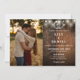 Invitación All In One Rustic Wood String Lights Wedding Photo
