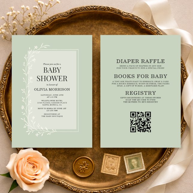 Invitación All in One Sage Green Botanical Floral Baby Shower (Subido por el creador)