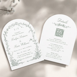 Invitación All in One Sage Green Floral Garden Wedding Arch