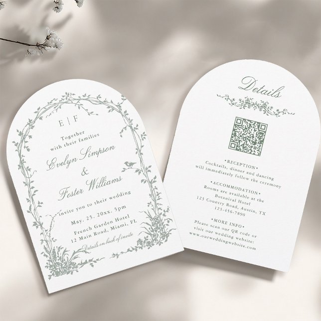 Invitación All in One Sage Green Floral Garden Wedding Arch (Front & Back)