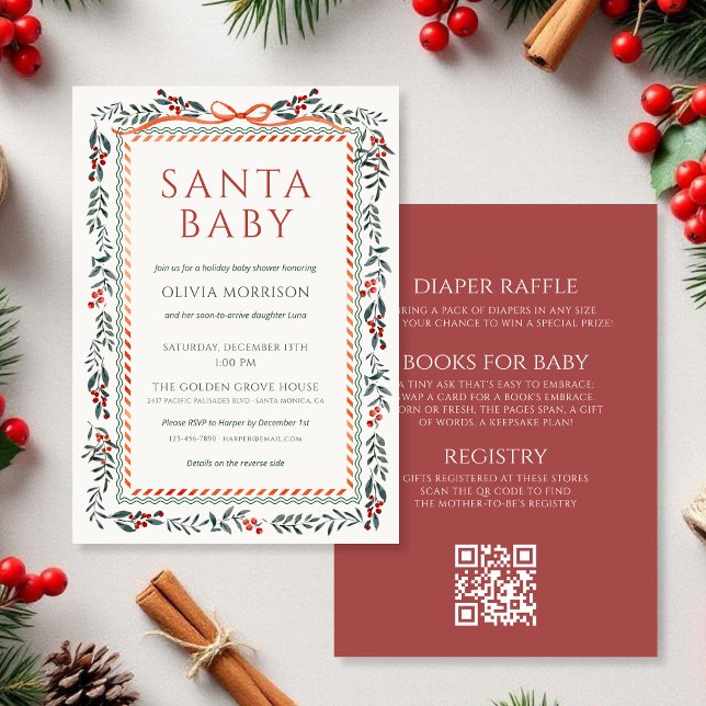 Invitación All in One Santa Baby Bow Christmas Baby Shower (Subido por el creador)