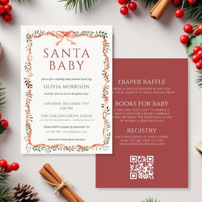 Invitación All in One Santa Baby Bow Winter Baby Shower (Subido por el creador)