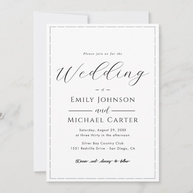 Invitación All-In-One Simple Classic Black & White Wedding In (Anverso)