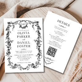 Invitación All in One Victorian Black Wedding Monogram