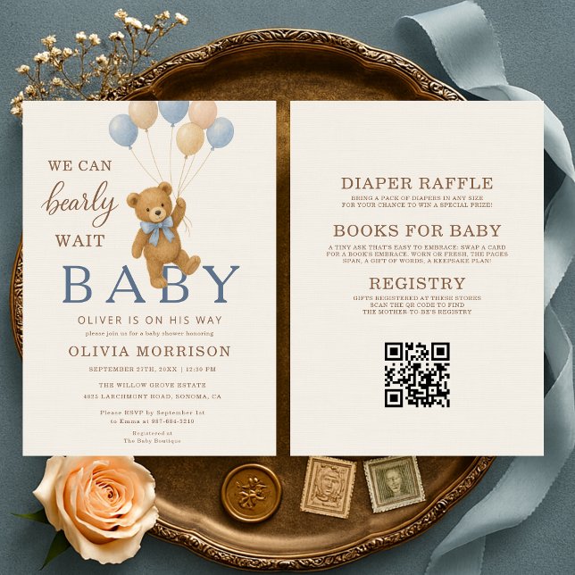 Invitación All in One We Can Bearly Wait Boy Baby Shower (Subido por el creador)