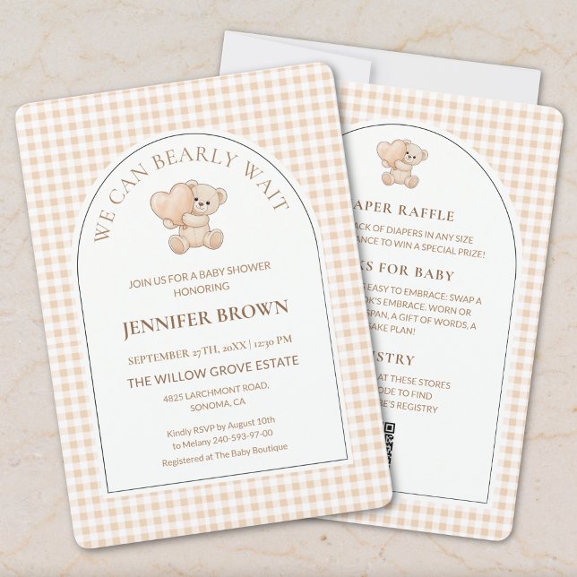 Invitación All in One We Can Bearly Wait Gingham Baby Shower (Subido por el creador)
