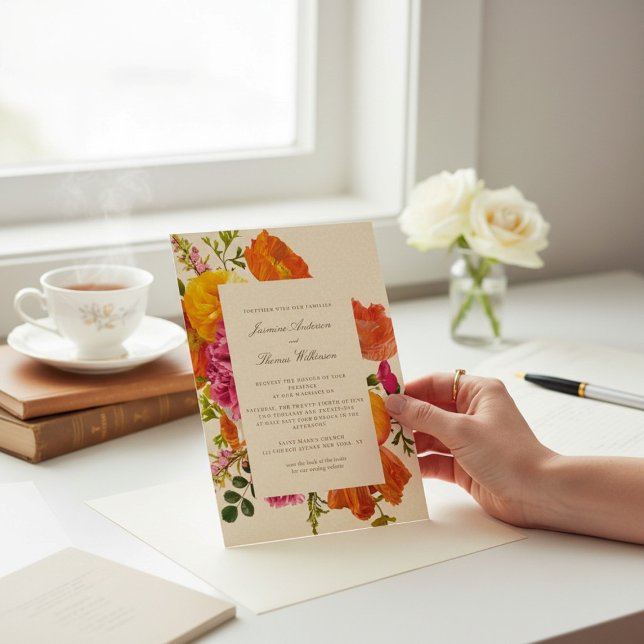 Invitación all in one wedding qr code orange poppy wedding (Subido por el creador)