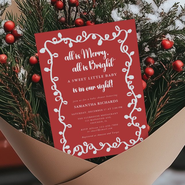 Invitación All is Merry, All is Bright Christmas baby shower (Subido por el creador)