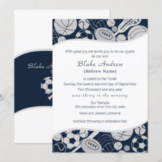 Invitación All Sports Bar Mitzvah Silver Blue
