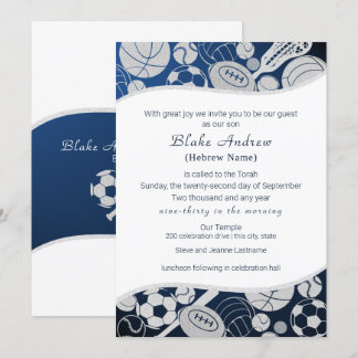 Invitación All Sports Bar Mitzvah Silver Blue