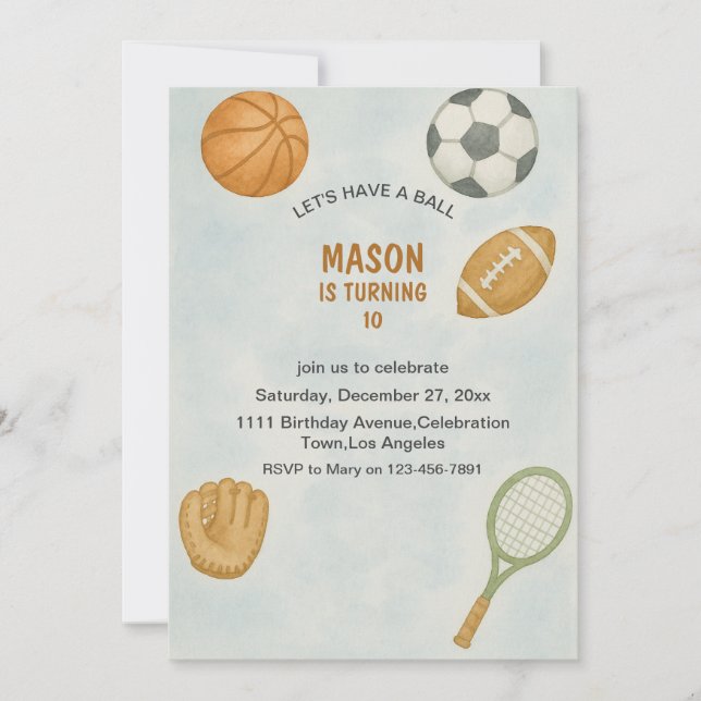 Invitación All Sports Let's Have a Ball Modern Boy Birthday  (Anverso)
