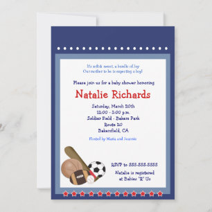 Invitación All Star Baseball Soccer Sports Baby Shower 5x7