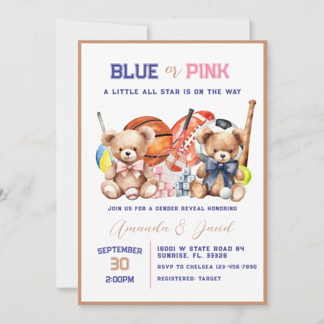 Invitación  ALL STAR SPORT Baby Gender Reveal Invitation (Anverso)