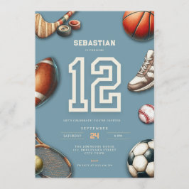 Invitación All Star Sports 12th Birthday Invitation for Boys