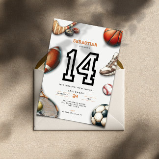 Invitación All Star Sports 14th Birthday Invitation for Boys