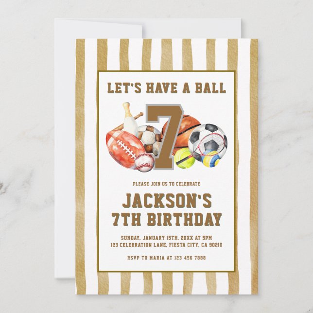 Invitación All Star Sports Ball Games Birthday Party  (Anverso)