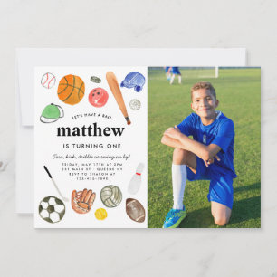 Invitación All Star Sports Balls Team Kid Boy Photo Cumpleaño