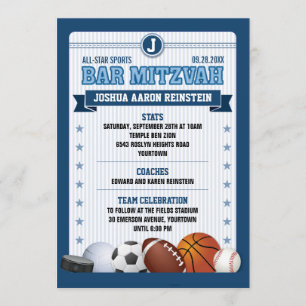 Invitación All Star Sports Blue Trading Card Bar Mitzvah