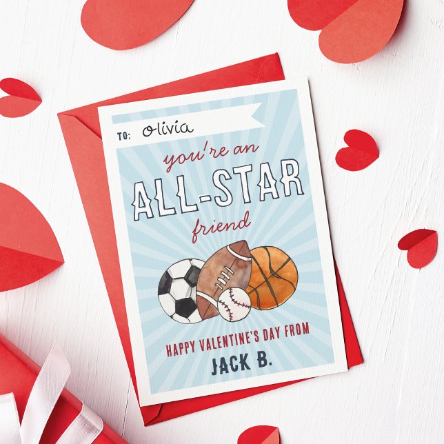 Invitación All-Star Sports Kids Valentines Day Card (Subido por el creador)