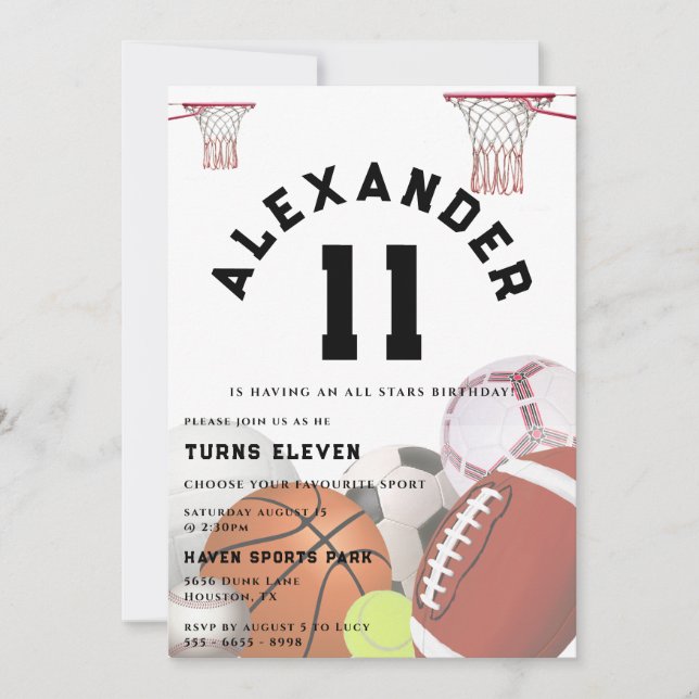 Invitación All Stars Kids Birthday Party (Anverso)